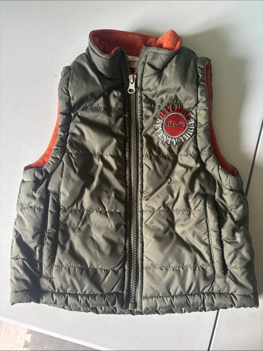 Cherokee 3T Olive Green Puffer Vest with Orange Lining